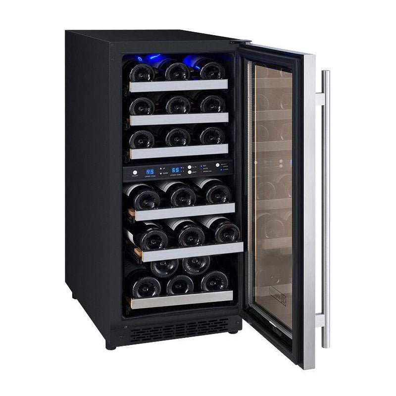 Allavino 15" Wide FlexCount Series 30 Bottle Dual Zone Stainless Steel Right Hinge Wine Refrigerator AO VSWR30-2SSRN