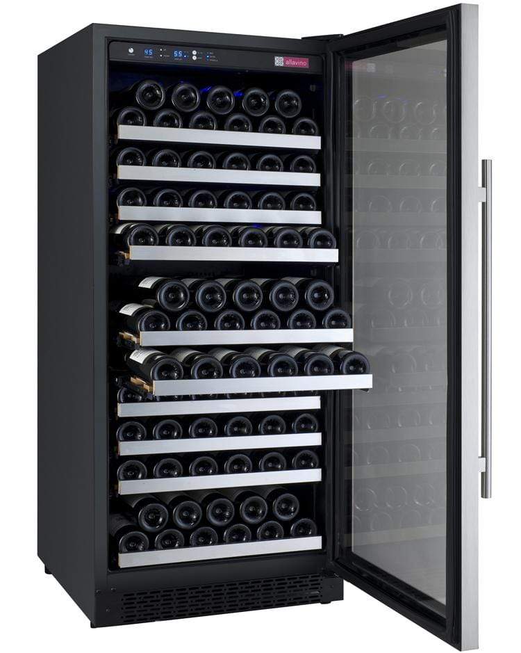 Allavino 24" Wide FlexCount II Tru-Vino 128 Bottle Single Zone Stainless Steel Right Hinge Wine Refrigerator AO VSWR128-1SR20