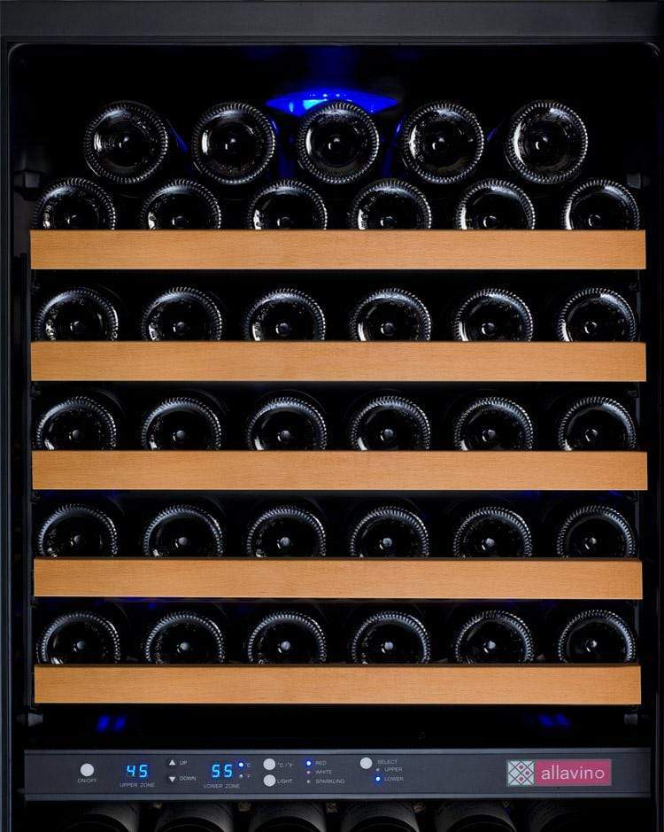 Allavino 24" Wide FlexCount II Tru-Vino 172 Bottle Dual Zone Black Left Hinge Wine Refrigerator AO VSWR172-2BL20