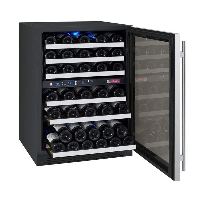 Allavino 24" Wide FlexCount II Tru-Vino 56 Bottle Dual Zone Stainless Steel Right Hinge Wine Refrigerator AO VSWR56-2SR20