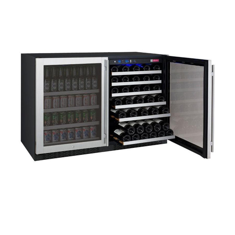 Allavino 47" Wide FlexCount II Series 56 Bottle/154 Can Dual Zone Stainless Steel Side-by-Side Wine Refrigerator/Beverage Center BF 3Z-VSWB24-2S20