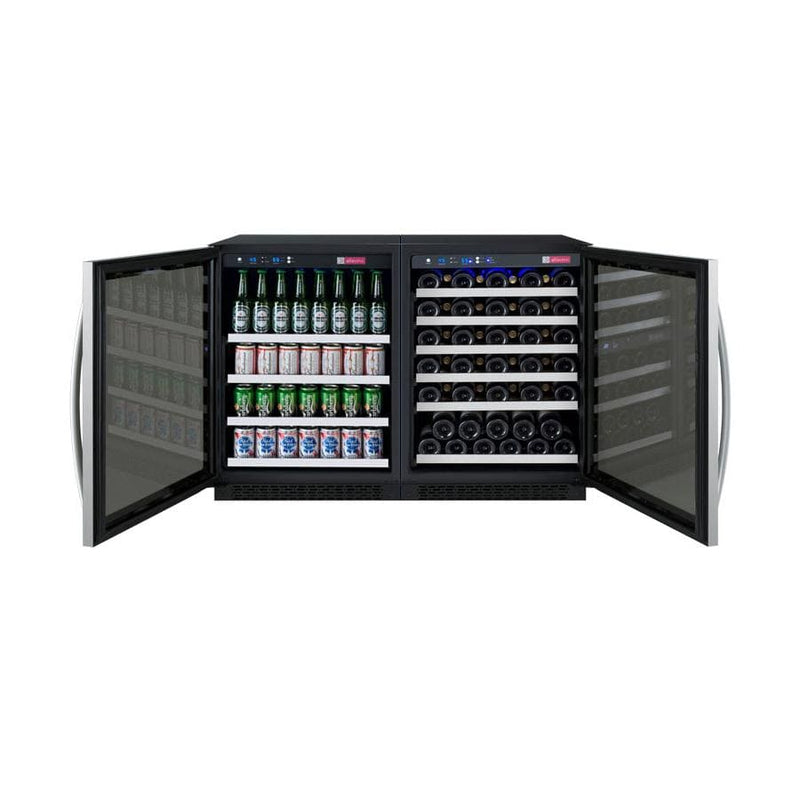 Allavino 47" Wide FlexCount II Series 56 Bottle/154 Can Dual Zone Stainless Steel Side-by-Side Wine Refrigerator/Beverage Center BF 3Z-VSWB24-2S20