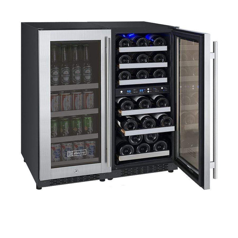 Allavino Allavino 30" Wide FlexCount II Tru-Vino 30 Bottle/88 Can Dual Zone Stainless Steel Side-by-Side Wine Refrigerator/Beverage Center BF 3Z-VSWB15-2S20