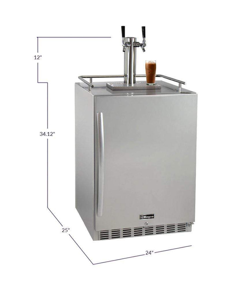 Kegco 24" Wide Cold Brew Coffee Dual Tap All Stainless Steel Outdoor Built-In Right Hinge Kegerator HK38BSU-2