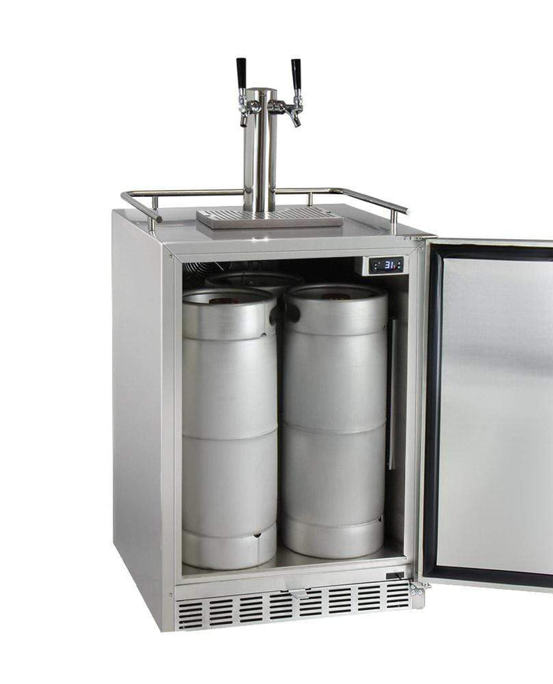 Kegco 24" Wide Cold Brew Coffee Dual Tap All Stainless Steel Outdoor Built-In Right Hinge Kegerator HK38BSU-2