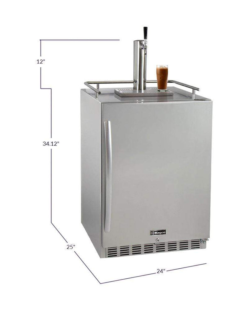 Kegco 24" Wide Cold Brew Coffee Single Tap All Stainless Steel Outdoor Built-In Right Hinge Kegerator ICHK38SSU-1