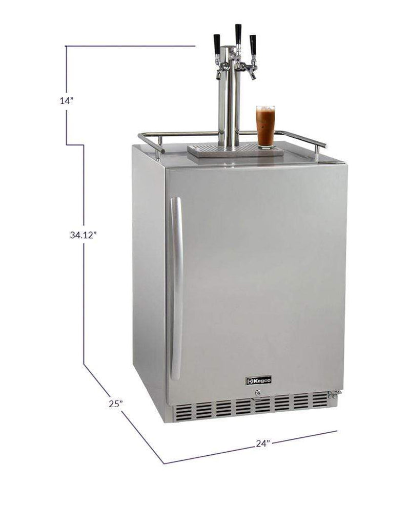 Kegco 24" Wide Cold Brew Coffee Triple Tap All Stainless Steel Outdoor Built-In Right Hinge Kegerator ICHK38SSU-3