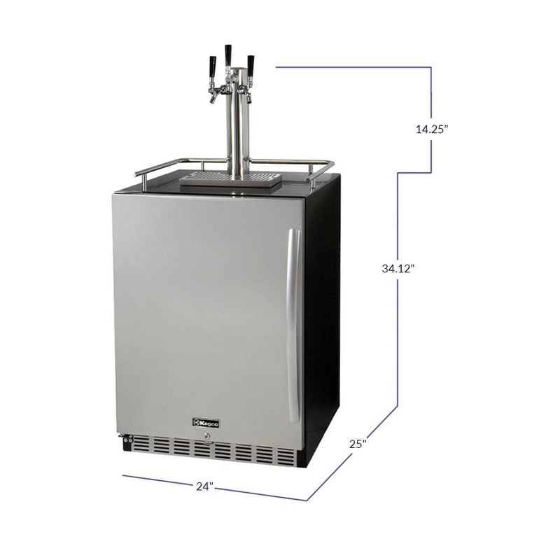 Kegco 24" Wide Cold Brew Coffee Triple Tap Stainless Steel Commercial Built-In Left Hinge Kegerator