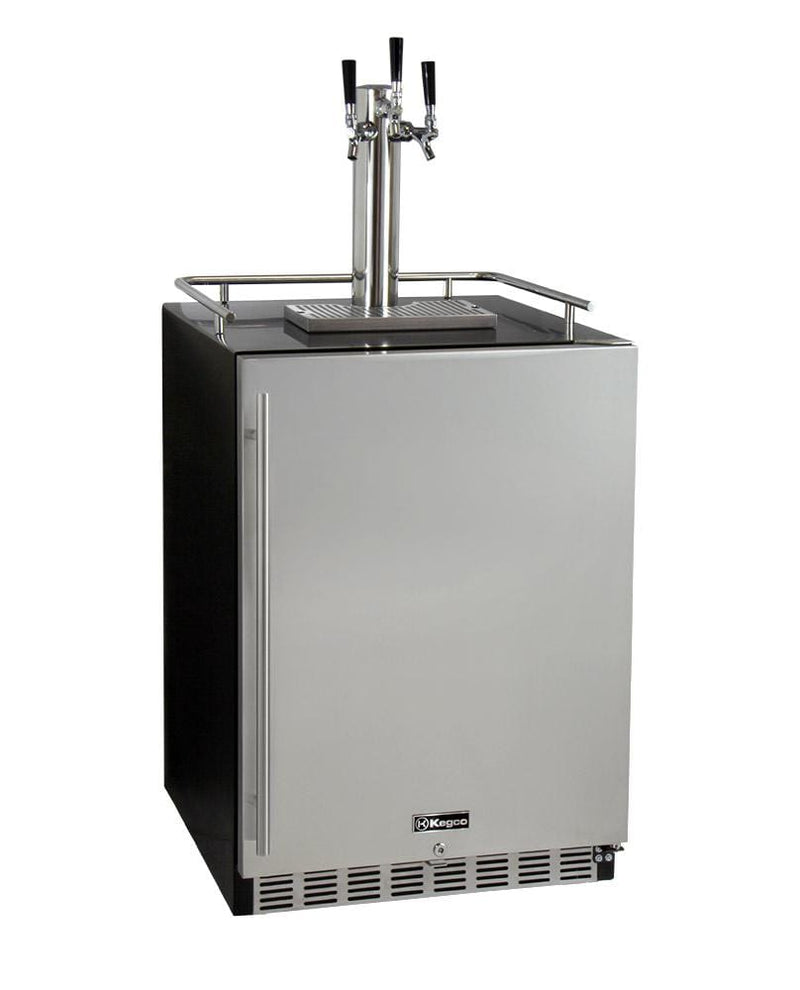 Kegco 24" Wide Cold Brew Coffee Triple Tap Stainless Steel Commercial Built-In Right Hinge Kegerator HK38BSU-3