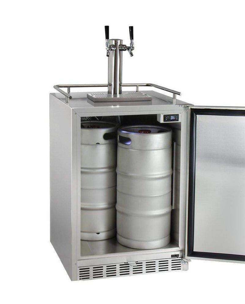 Kegco 24" Wide Dual Tap All Stainless Steel Outdoor Built-In Left Hinge Kegerator with Kit HK38SSU-L-2