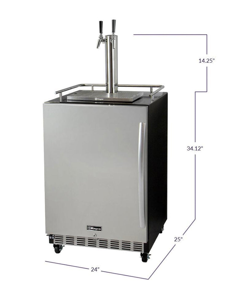 Kegco 24" Wide Dual Tap Stainless Steel Commercial Built-In Left Hinge Kegerator with Kit HK38BSC-L-2