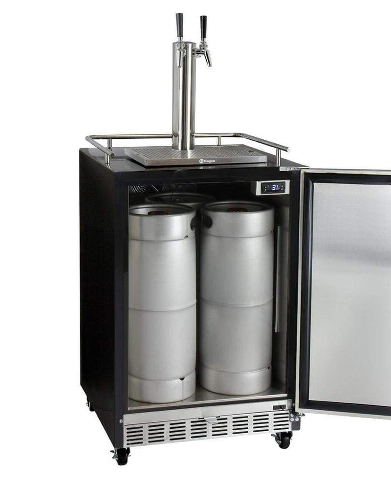 Kegco 24" Wide Dual Tap Stainless Steel Commercial Right Hinge Built-In Kegerator with Kit HK38BSC-2
