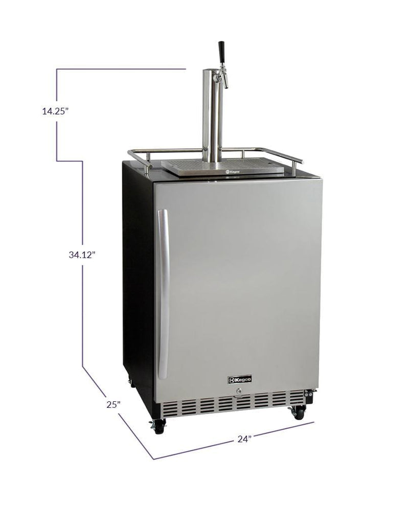 Kegco 24" Wide Single Tap Stainless Steel Commercial Built-In Right Hinge Digital Kegerator with Kit HK38BSC-1