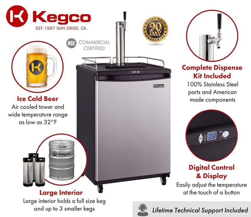 Kegco 24" Wide Single Tap Stainless Steel Commercial/Residential Kegerator Z163S-1NK