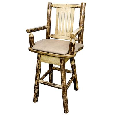 Montana Woodworks Glacier Country Collection Captain's Barstool w/ Back & Swivel w/ Upholstered Seat, Buckskin Pattern MWGCBSWSCASBUCK