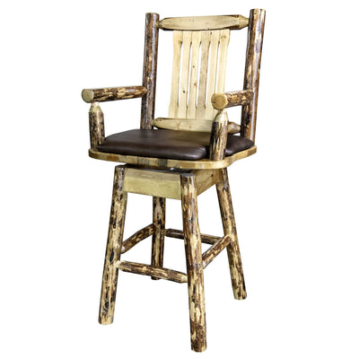 Montana Woodworks Glacier Country Collection Captain's Barstool w/ Back & Swivel w/ Upholstered Seat, Saddle Pattern MWGCBSWSCASSADD