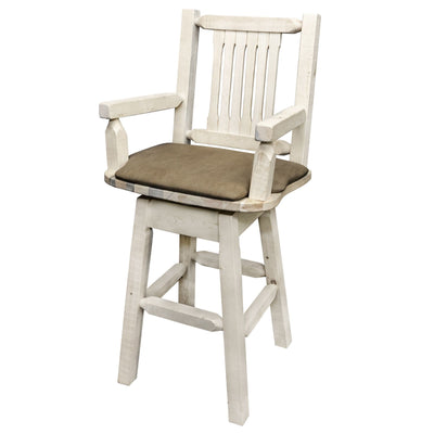 Montana Woodworks Homestead Collection Captain's Barstool w/ Back & Swivel, Clear Lacquer Finish w/ Upholstered Seat, Buckskin Pattern MWHCBSWSCASVBUCK