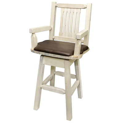 Montana Woodworks Homestead Collection Captain's Barstool w/ Back & Swivel, Clear Lacquer Finish w/ Upholstered Seat, Saddle Pattern MWHCBSWSCASVSADD