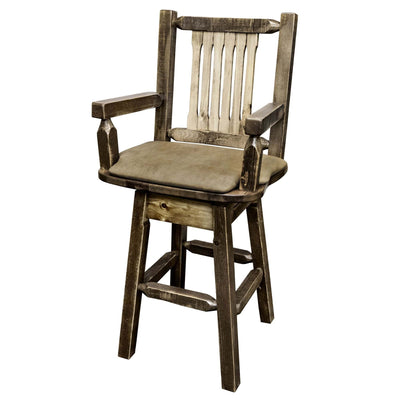Montana Woodworks Homestead Collection Captain's Barstool w/ Back & Swivel, Stain & Lacquer Finish w/ Upholstered Seat, Buckskin Pattern MWHCBSWSCASSLBUCK