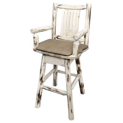 Montana Woodworks Montana Collection Captain's Barstool w/ Back & Swivel, Clear Lacquer Finish w/ Upholstered Seat, Buckskin Pattern MWBSWSCASVBUCK