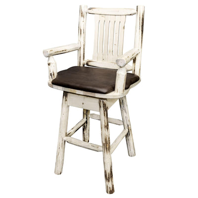 Montana Woodworks Montana Collection Captain's Barstool w/ Back & Swivel, Clear Lacquer Finish w/ Upholstered Seat, Saddle Pattern MWBSWSCASVSADD