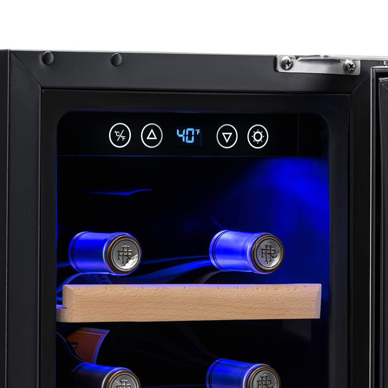 NewAir NewAir 12" Built-In 19 Bottle Compressor Wine Fridge in Stainless Steel, Compact Size with Precision Digital Thermostat and Premium Beech Wood Shelves AWR-190SB