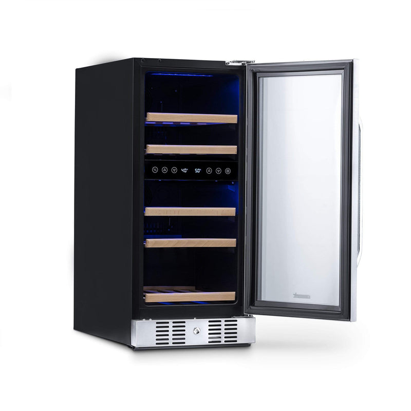 NewAir NewAir 15" Built-in 29 Bottle Dual Zone Compressor Wine Fridge in Stainless Steel, Quiet Operation with Beech Wood Shelves AWR-290DB