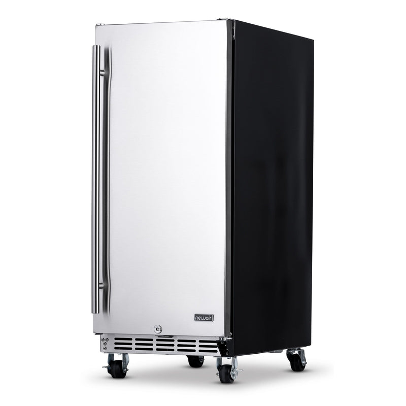 NewAir NewAir 15" Built-in 90 Can Outdoor Beverage Fridge in Weatherproof Stainless Steel with Auto-Closing Door and Easy Glide Casters NOF090SS00