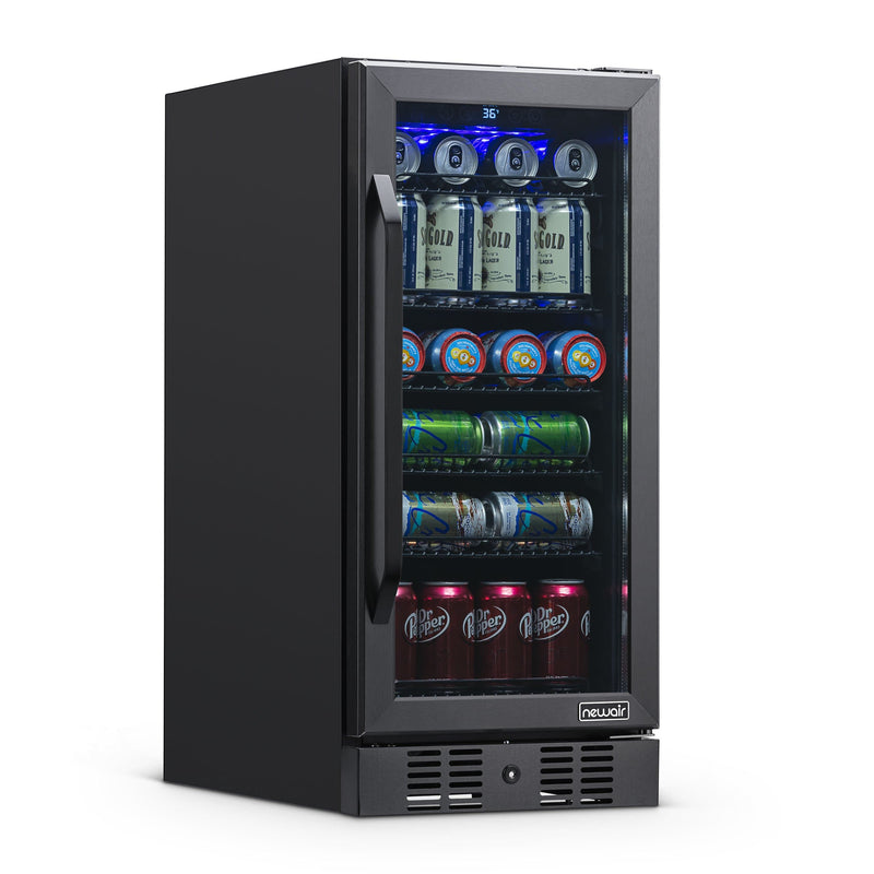 NewAir NewAir 15"  Built-in 96 Can Beverage Fridge in Black Stainless Steel with Precision Temperature Controls and Adjustable Shelves NBC096BS00