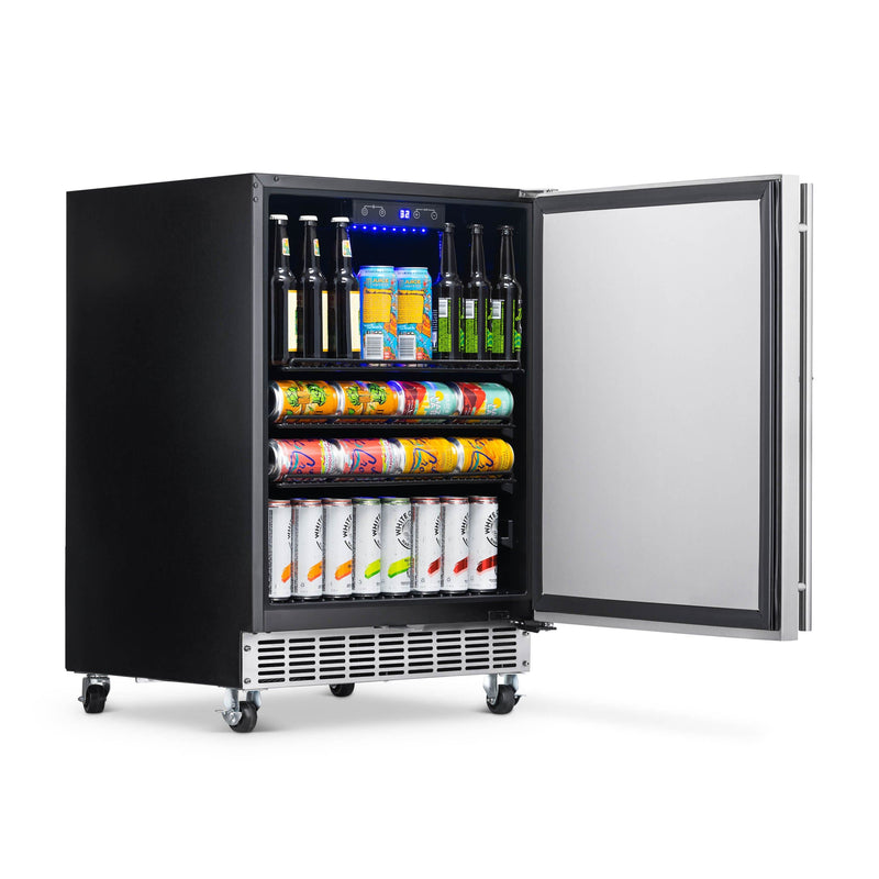 NewAir NewAir 24"� Built-in 160 Can Outdoor Beverage Fridge in Weatherproof Stainless Steel with Auto-Closing Door and Easy Glide Casters