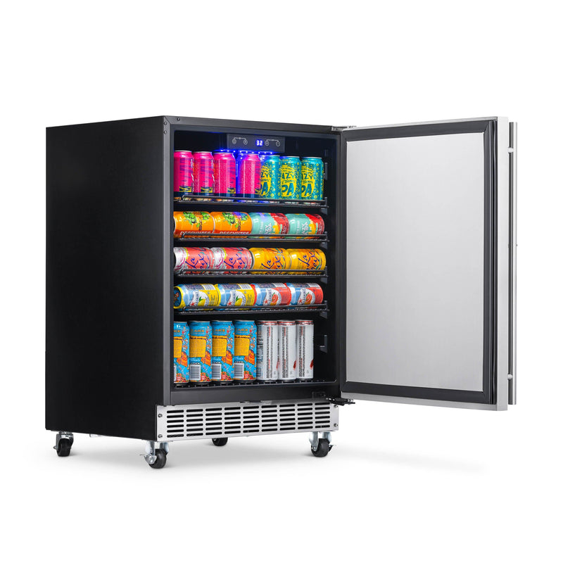 NewAir NewAir 24" Built-in 160 Can Outdoor Beverage Fridge in Weatherproof Stainless Steel with Auto-Closing Door and Easy Glide Casters NOF160SS00