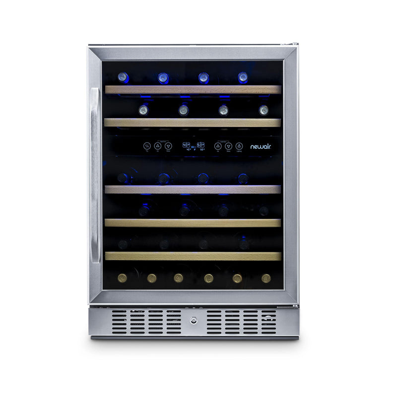 NewAir NewAir 24" Built-in 46 Bottle Dual Zone Compressor Wine Fridge in Stainless Steel, Quiet Operation with Beech Wood Shelves AWR-460DB