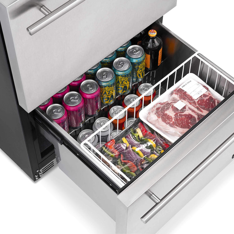 NewAir Newair 24” Outdoor Wine and Beverage Dual Drawer Refrigerator, 20 Bottle and 80 Can Capacity Built-in or Freestanding NOF100SS00