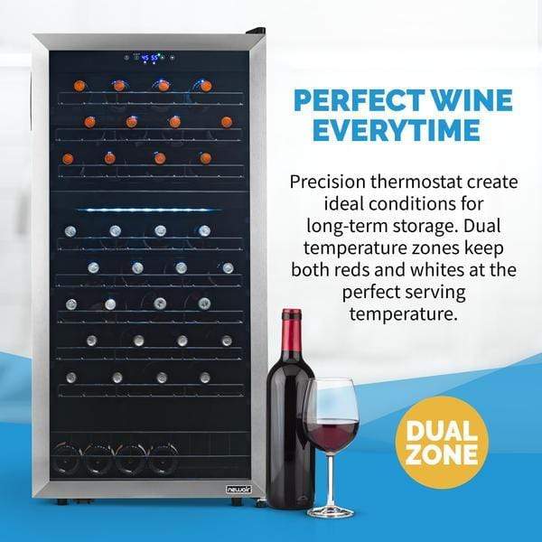NewAir NewAir Freestanding 76 Bottle Dual Zone Compressor Wine Fridge with Low-Vibration Ultra-Quiet Inverter Compressor, Adjustable Racks and Exterior Digital Thermostat  NWC076SS00