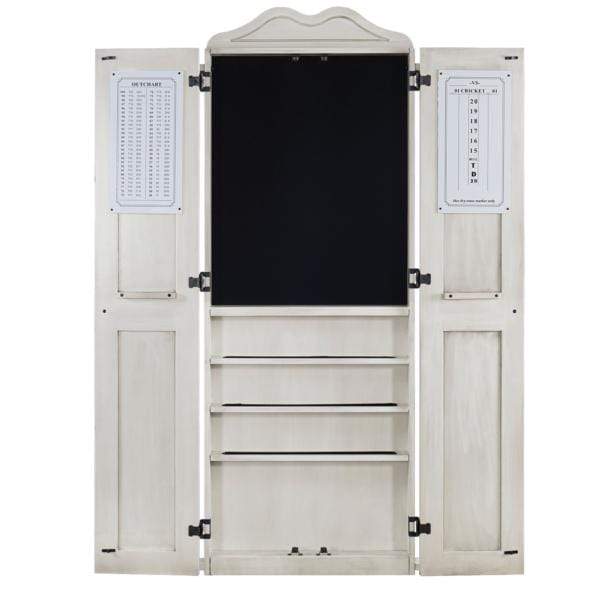 RAM Game Room Dartboard Cabinet Cue Holder - Antique White DCAB2 AW