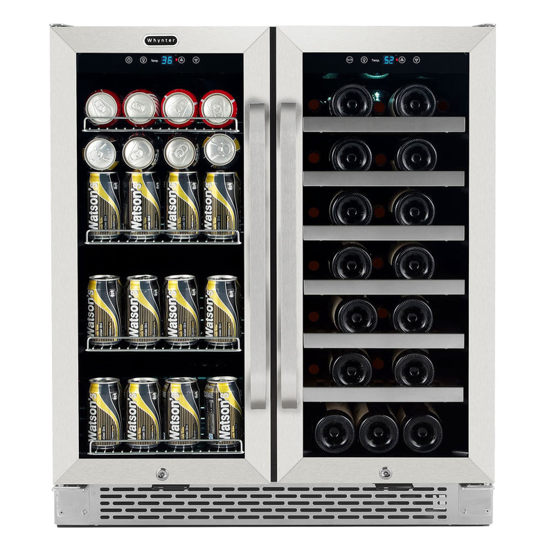 Whynter BWB-3388FDS Whynter 30″ Built-In French Door Dual Zone 33 Bottle Wine Refrigerator 88 Can Beverage Center BWB-3388FDS BWB-3388FDS